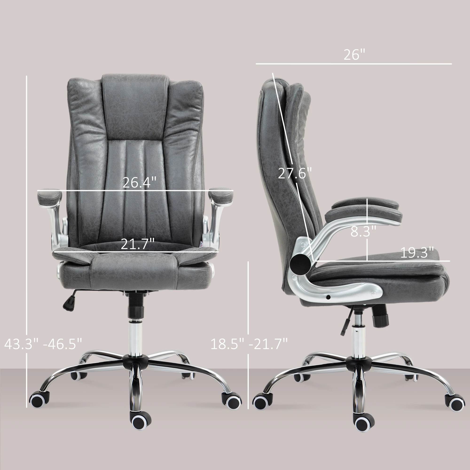 Microfiber Executive Officehair, Pairable Flip-Up Arms, Adjustable Height and Tilt Function, Gray 4