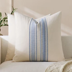 Farmhouse Boho Striped Throw Pillow Covers - Decorative Cushion Covers - 1pc 60x60cm (Blue)