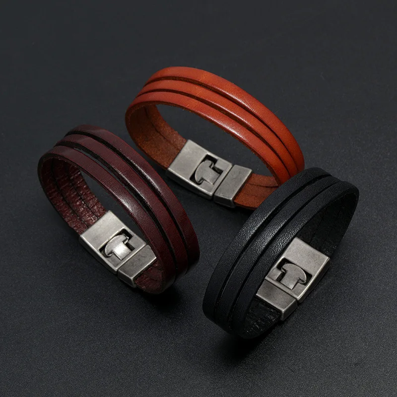 Leather Viking Bangle Bracelet for Men