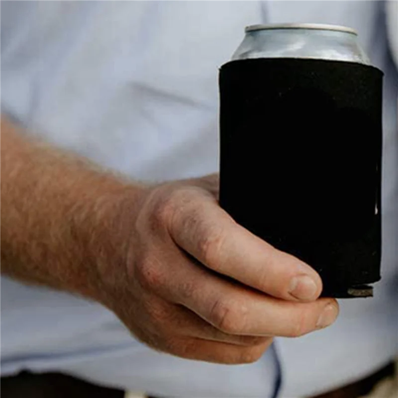 ABUN-Bulk Can Coolers (100-Pack) Blank Foam Sleeves Plain Soft Insulated Blanks For Soda, Beer, Water Bottles (Black)