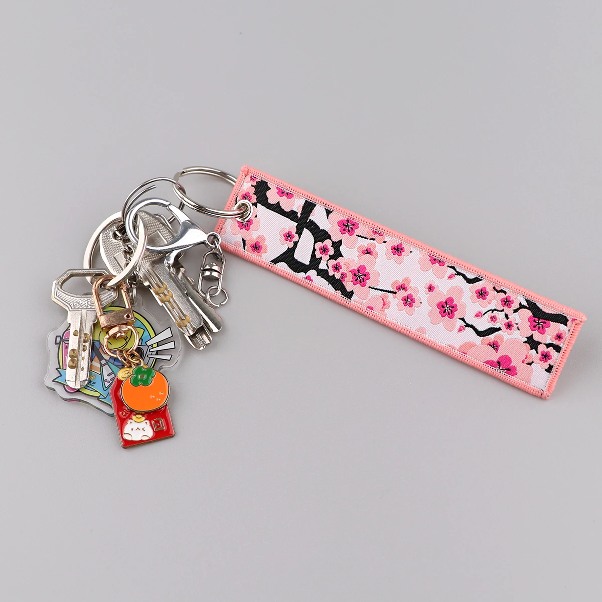 Cherry Blossoms Flower Embroidery Keychain