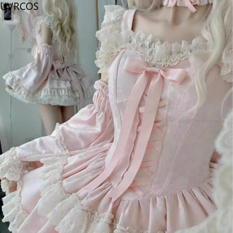 Sweet Elegant Lolita Princess Dress Women Kawaii Cute Lace Ruffles Bow Slim Dresses Japan Harajuku Y2k Evening Party Mini Dress - Image 5