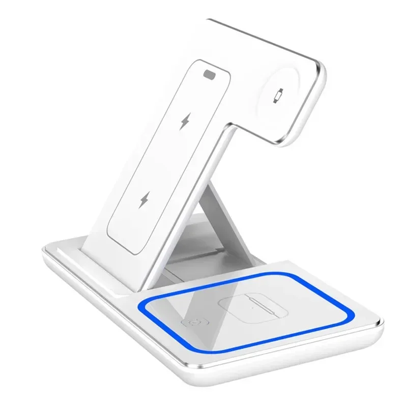 3-in-1 Wireless Charging Station for Apple Devices Foldable Fast Charger Stand for iPhone iWatch AirPods Pro with Night Light