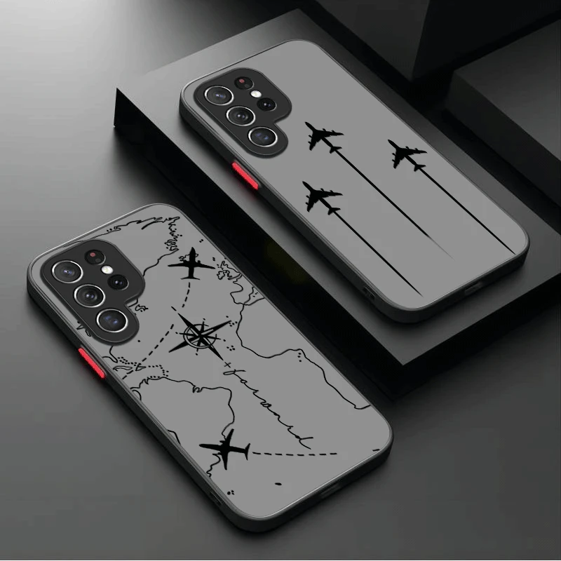 Funda mate de ruta de avión de viaje para Samsung Galaxy S25 Ultra S23 S24 S22 S21 Plus FE A56 A36 A26 A16 A06 A15 A25 A35 A55 5G