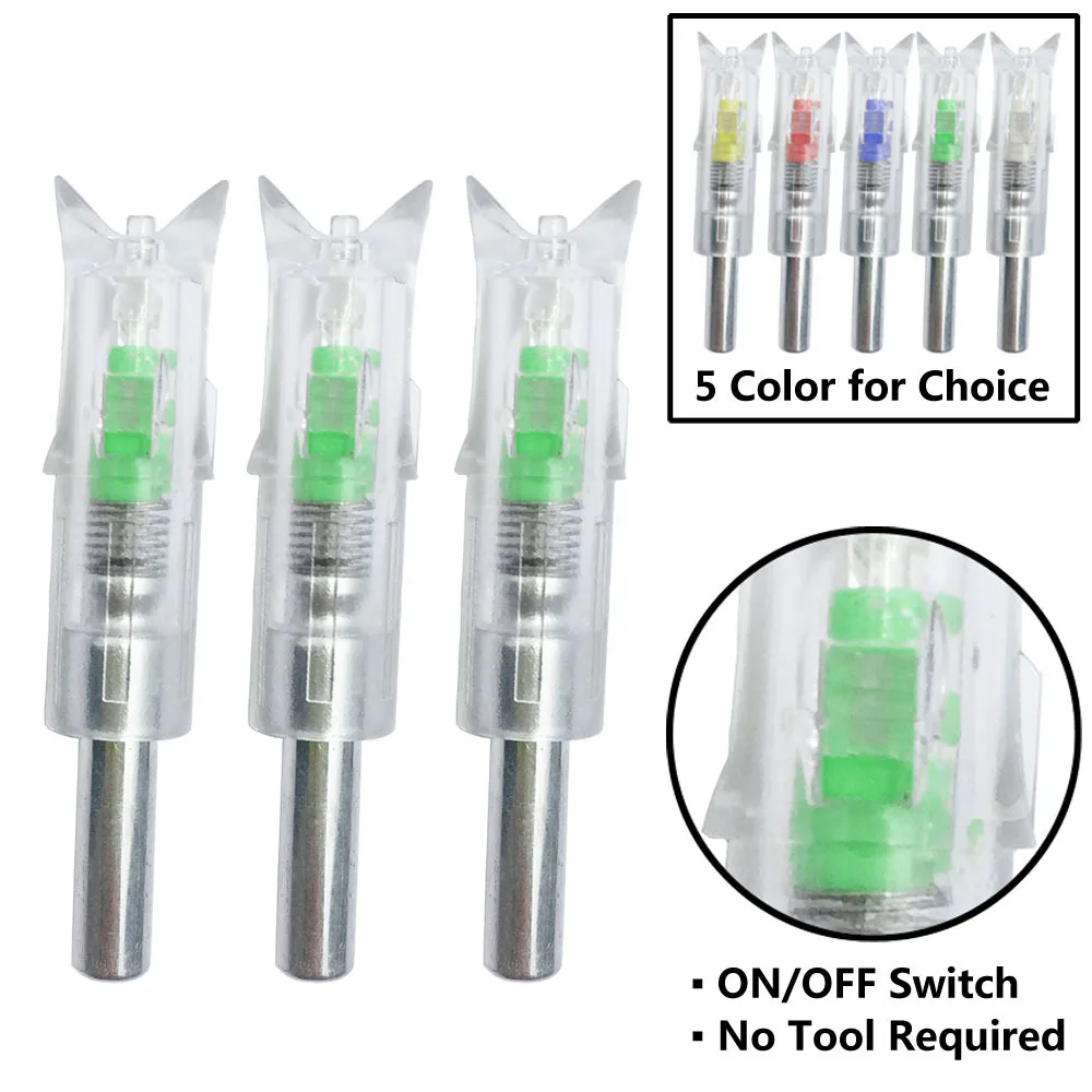 3pcs Crossbow Arrow Archery Lighted Nock LED Light Shiny For Night Hunting Sports ID 7.62mm Shooting Arrows Hunting Accessories