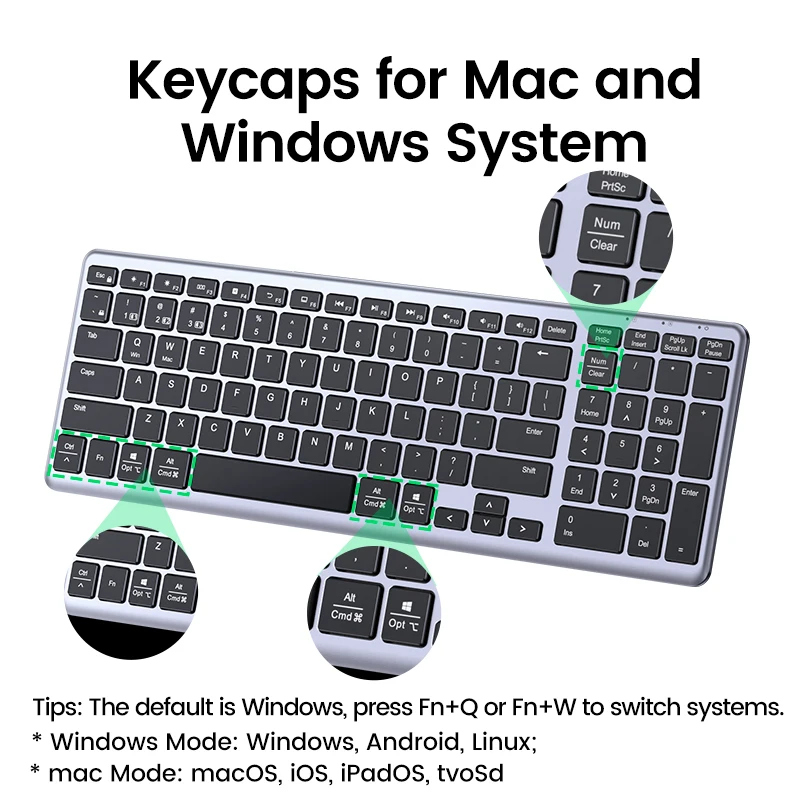 Ugreen-teclado sem Fio Bluetooth 5.0 Russo Coreano en 99 Teclas para Macbook Ipad pc Tablet Usb c Recarregável 2.4g - Imagem 5