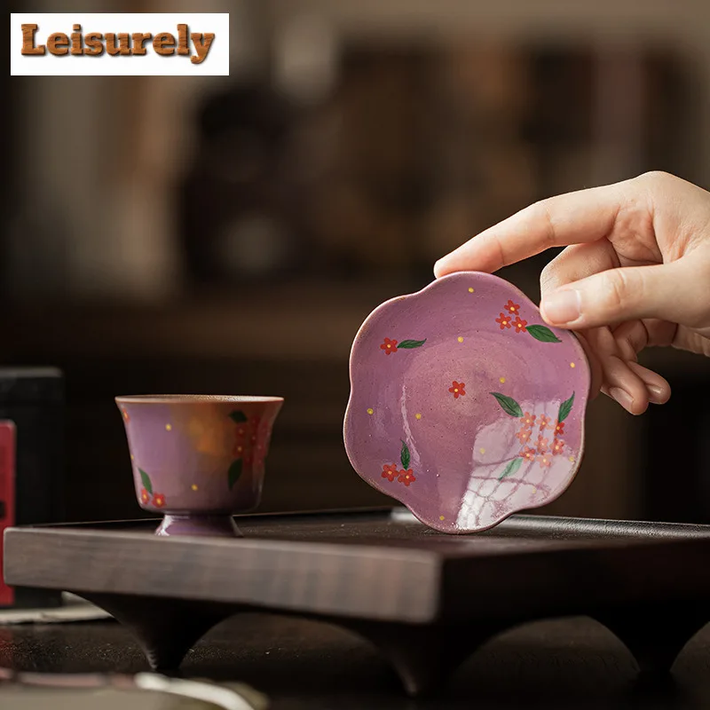 2pc/lot Hand Drawn Small Flower Purple Coasters Boutique Cup Mat For Coffee Cups Saucer Anti-scald Placemats Cup Holder Teaware