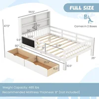 Full Bed with 2 Storage Drawers,w/Bookcase Headboard & Blackboard,Wooden Slats Support,Full Size Bed Frame 2