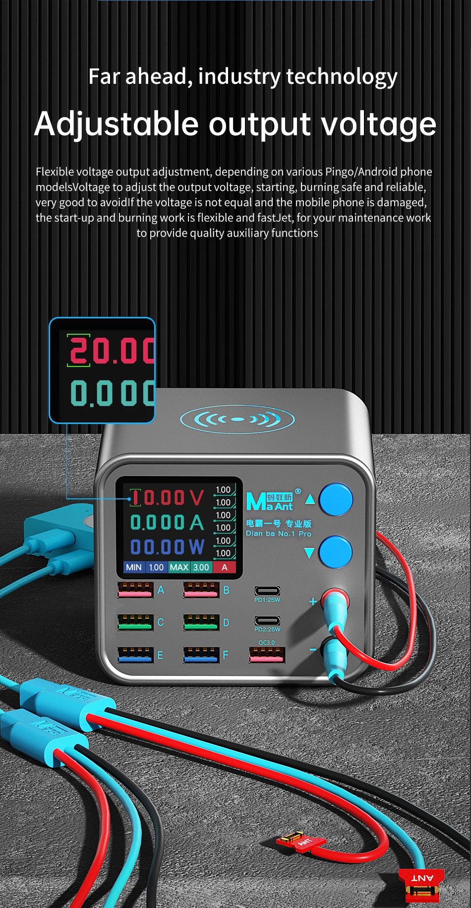 MaAnt DianBa 1 Pro Wireless Smart Charge QC 3.0 8 USB Port Wireless Charging Dock LCD Display For Mobile Phone Charging Repair
