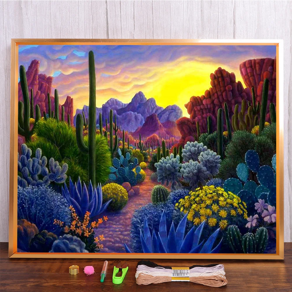 Landschaft Blumen vorgedruckt 11CT Kreuzstich Stickset Handarbeit Malerei Handarbeit Handwerk Design Mulina Room Decor – Detail 20