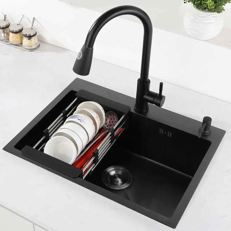 

Dark Gray Large Bowel Kitchen Sinks Top Mounte Vegetable Washing Single Basin Full Size 304 Stainless Steel
