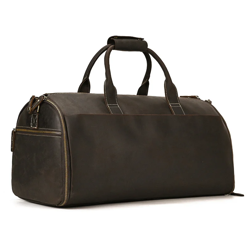 Leather Travel Bag With Shoe Compartment