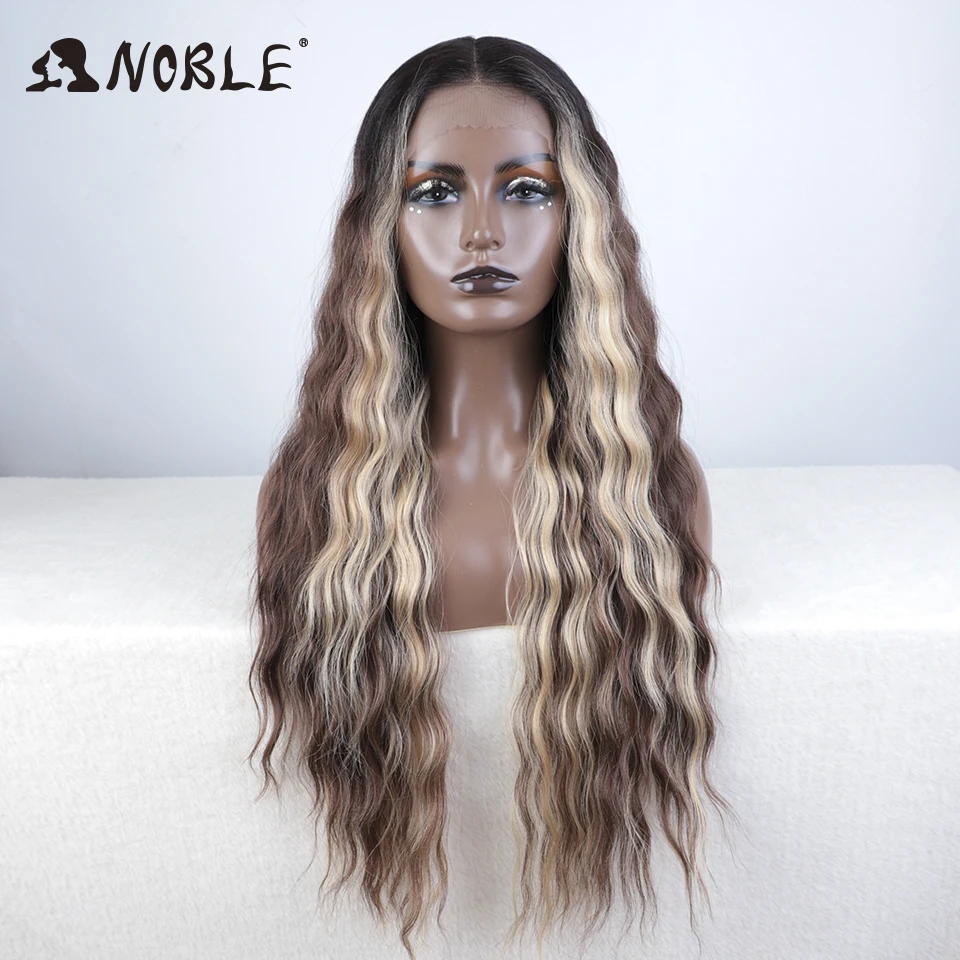 

Noble Synthetic Lace Wig 30 Inch Long Deep Wavy Ombre Blonde Ginger Lace Wigs For Black Women Heat Resistant Cosplay Wigs