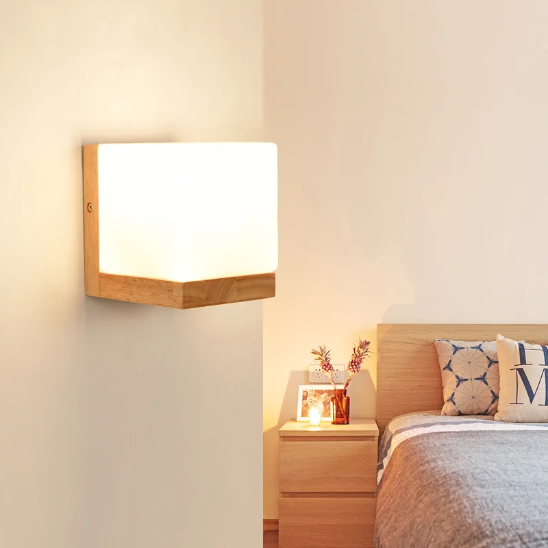 

Modern Wood Wall Lights Bedroom Wall Lamp Hallway Wandlamp Bed Light Nordic Home Lighting Sconce Vintage Wall Lamp E27