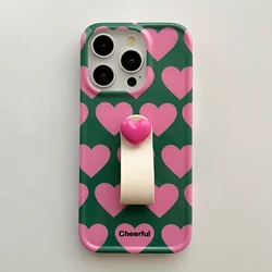 Chic Korean Pink Hearts 3D Ring Strap Fashion Phone Case - iPhone 16 (1)