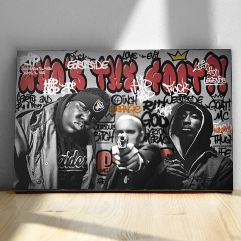 Tupac And Biggie Graffti Canvas Painting Wall Art Famous Hip Hop Rapper