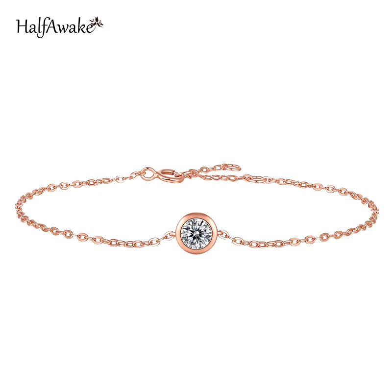 

Exquisite 0.5ct D Color Bubble Moissanite Rose Gold Chain 925 Sterling Silver Bracelet For Women Vintage Jewelry Birthday Gift