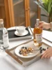 Nordic Luxury Stainless Steel Serving Tray Leather Woven Storage Tray with Handles for Home Decoration Table Room Gift 5