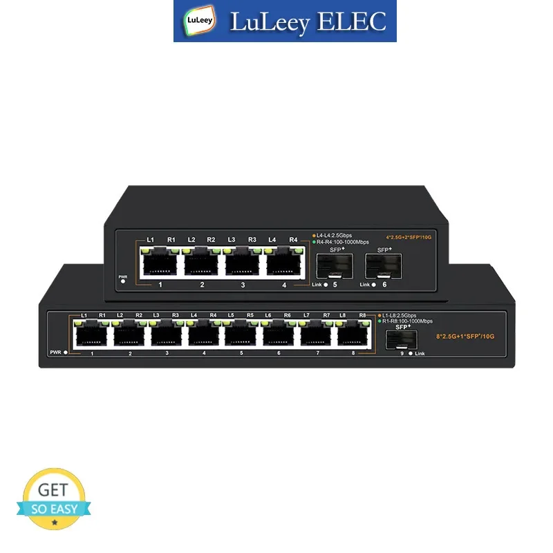 2.5G Ethernet Switch 4/8 Port 10M/100M/1000M/2.5G RJ45 10G SFP+ POE 30W Auto MDI/MDIX Plug and Play non management AC 100-240V