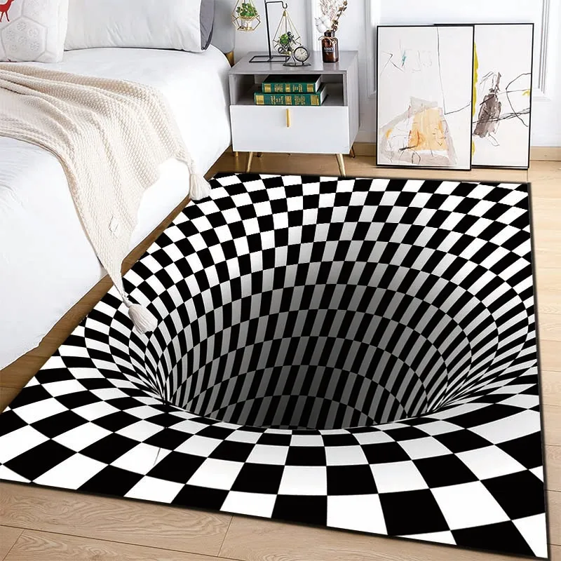 3DVortexIllusionBlackandWhiteRugforBedroomFloorMatAbstract