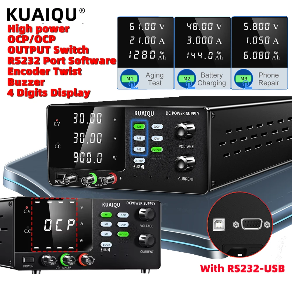 ﻿   KUAIQU 0-3000W DC 300V 200V 100A 60A 50A Lab Bench แหล่งจ่ายไฟ Overcurrent ป้องกันนาฬิกาปลุก OVP OCP 1