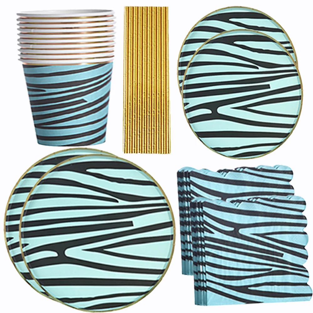 

60Pcs Zebra Birthday Party Zoo Animal Party Supplies Safari Theme Supplies Tableware Sets Include Plates Napkins Cups