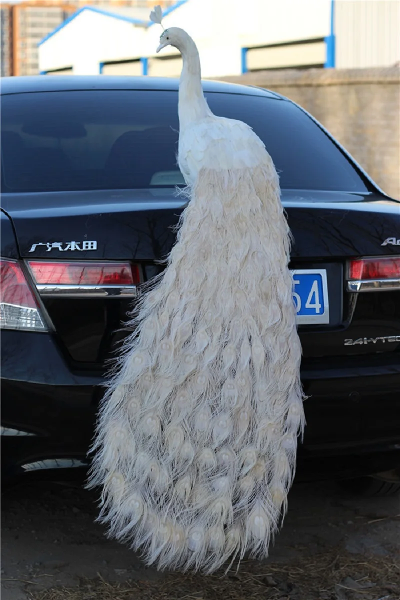 

large beautiful foam&feathers peacock model long tail white peacock toy home garden Decoration about 150cm h2658