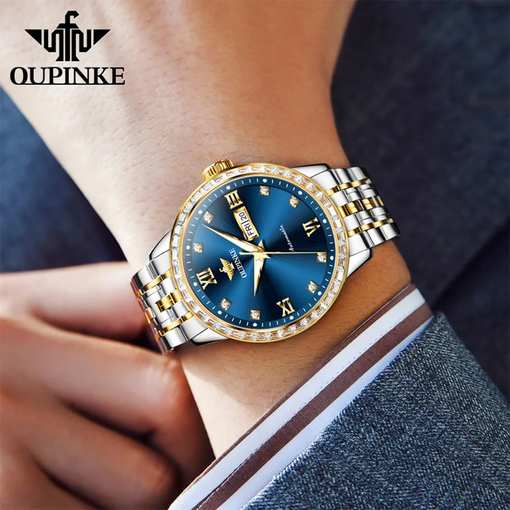 OUPINKE 3258 Automatic Watch Man Japan Mechanical Movement Luxury Watch For Men Calendar Waterproof Sapphire Mirror Wristwatch