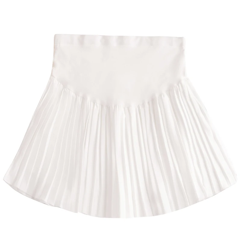 Korean Style Summer Maternity Pleated Skirts High Waist Adjustable Belly Skirt for Pregnant Woman with Shorts Lining Black White