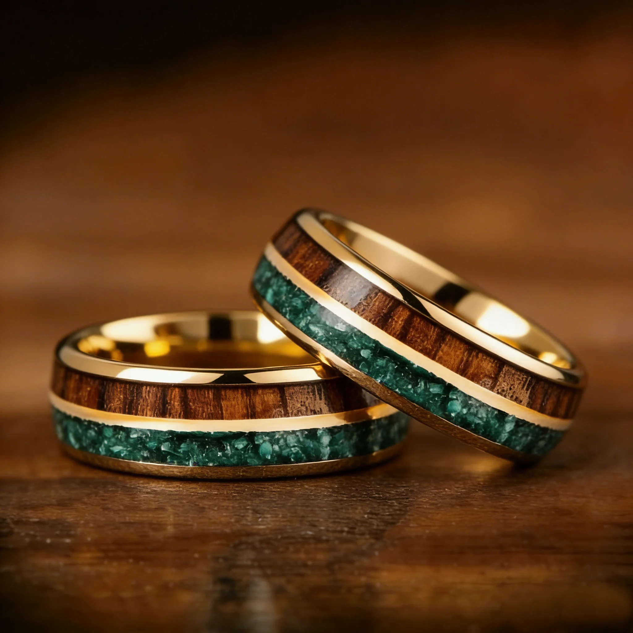 With Malachite and Koa Wood Inlay Fashion 8mm Golden Men Stainless Steel Rings for Men Wedding Band Jewelry Gift Drop Shipping 2