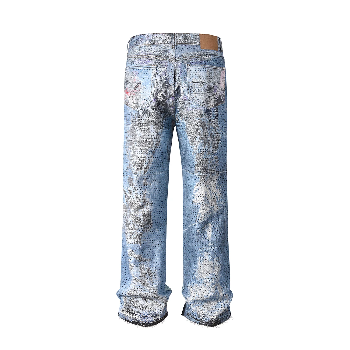 High Street Straight Washed Dirty Ripped Blue Jeans Pant For Men Vintage Casual Loose Denim Trouser Frayed Patchwork Cargo