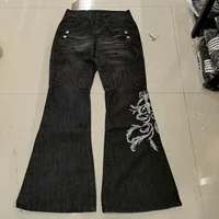 New High Waist Harajuku Loose Embroidered Women Jeans with Rock Punk Style Y2K Micro La Retro Wide Leg Pants - Image 5