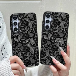 Elegant Full Black Lace Phone Case with Multi - Color Border Trim - Galaxy S23 Ultra (Black)