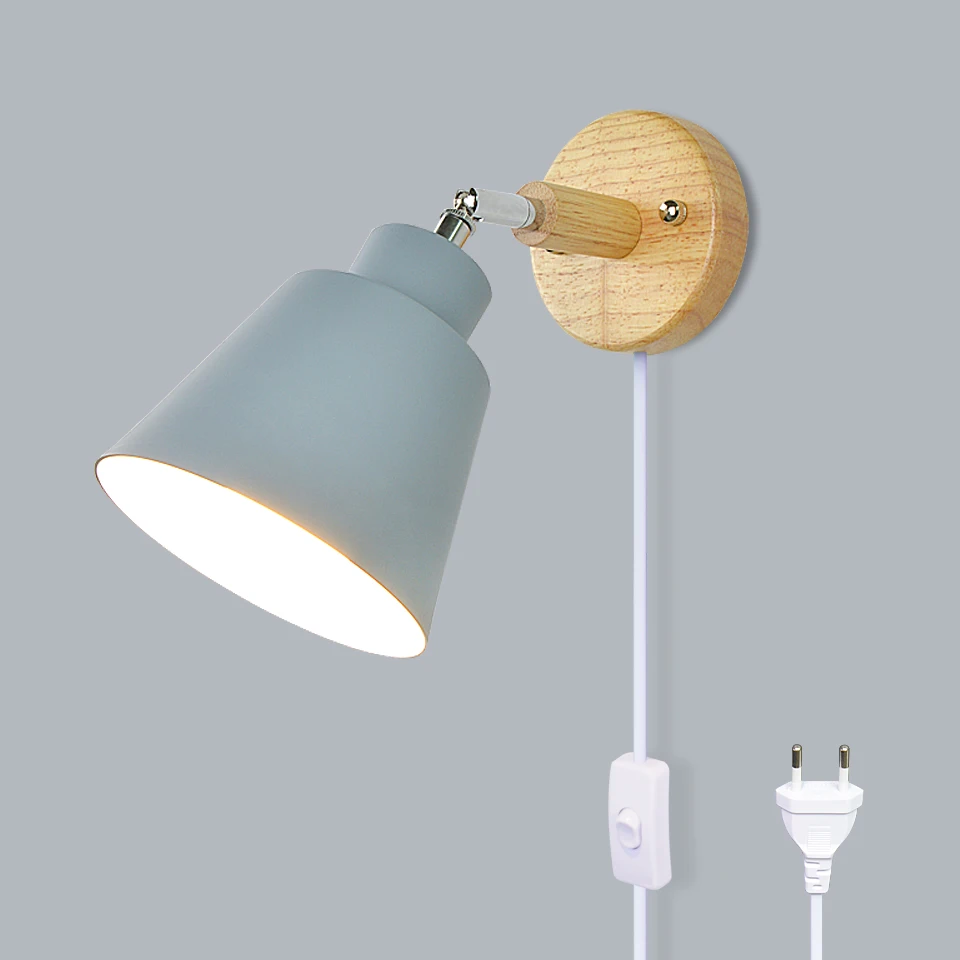 

Nordic Indoor Wall Lamp E27 Wooden 6 Colors EU/UL Plug with Blub Wall Lights for Home Bedroom Living Room Aisle Sconce Dec