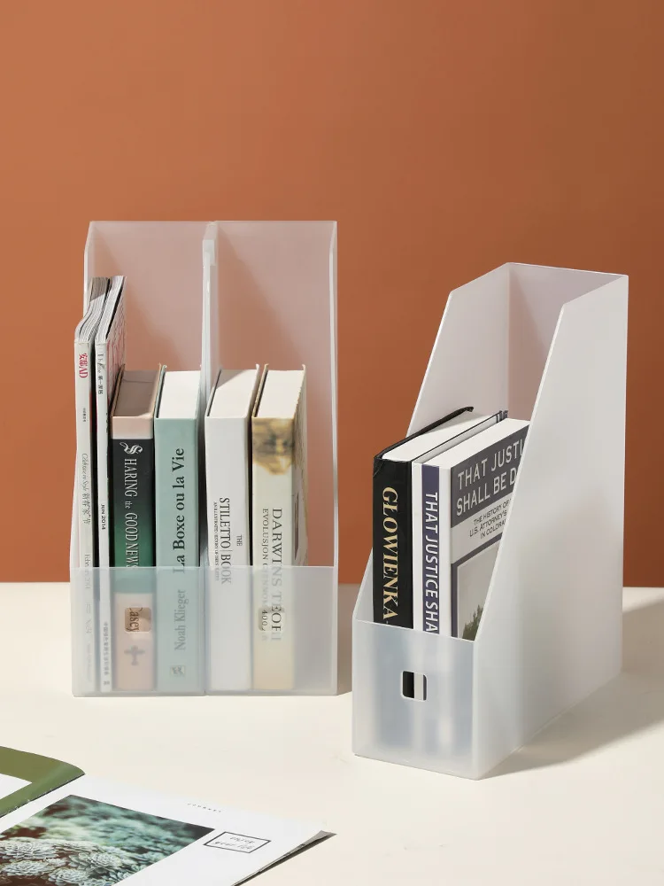 

Bookcase Classification Box, Triangular Bookshelf Filing, Vertical File Rack, Semi Transparent Desk Storage Rack, Storage Box, R
