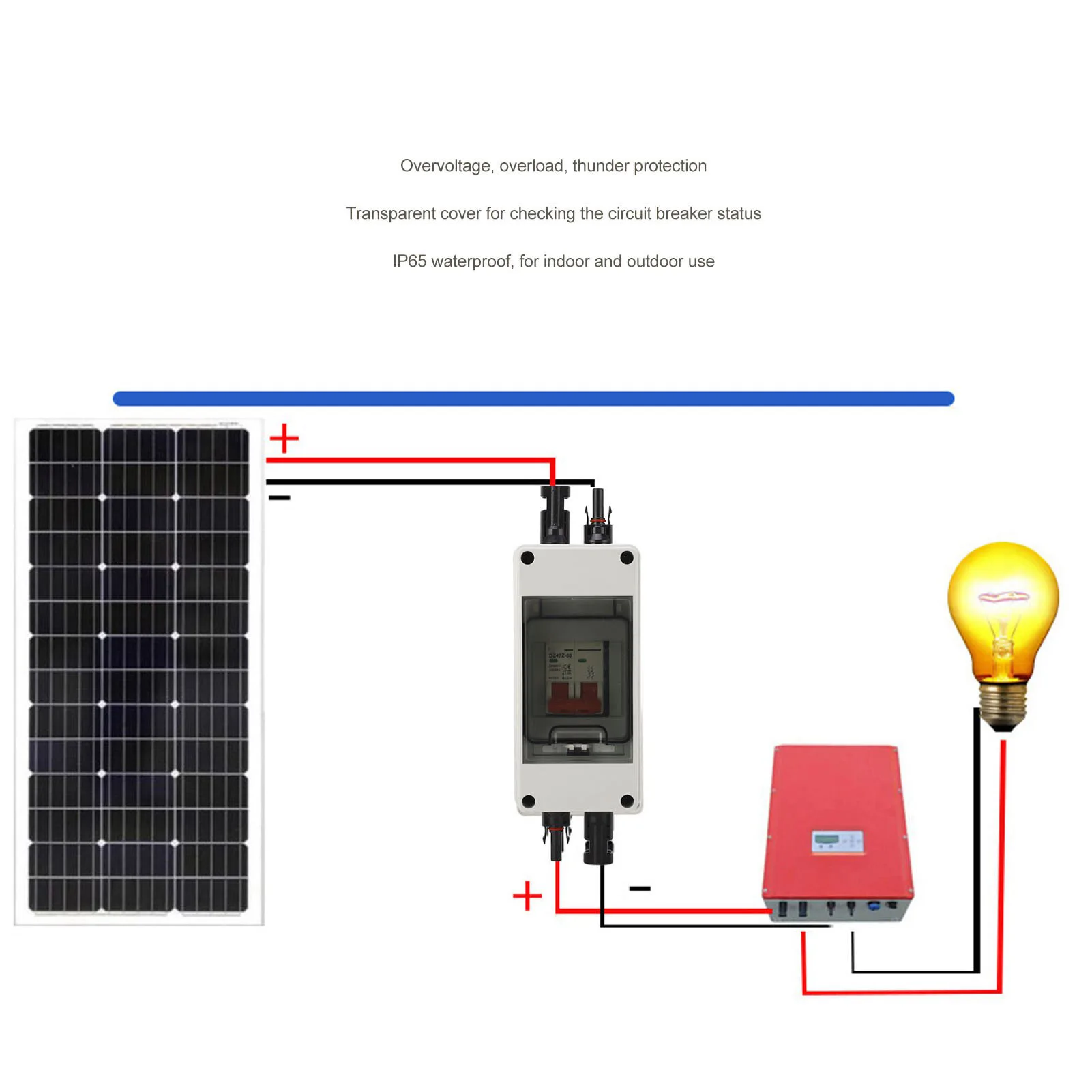 Waterproof Solar Disconnect Switch with Mini Circuit Breaker - IP65 Rated - DC500V