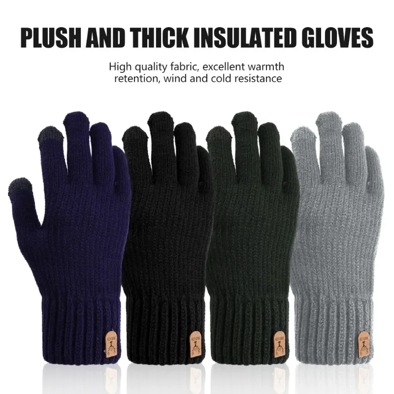 

New Winter Men Knitted Gloves TouchScreen High Quality Male Mitten Thicken Warm Wool Cashmere Solid Color Men Business Gloves