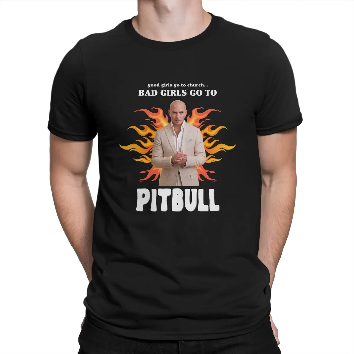 Funny Good Girls Go To Church Bad Girls Go To Pitbull T-Shirt Uomo Girocollo T-Shirt In Puro Cotone Mr Worldwide Short Tee Shirt