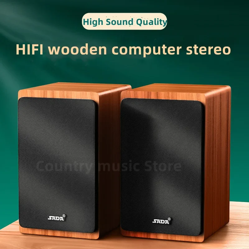 

Wooden Multimedia HIFI Shock Stereo Heavy Bass Sound Box Home Mini Desktop Computer Bluetooth Speakers Active USB Wired 2.0