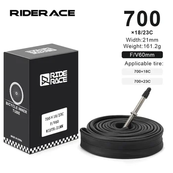Camera d'aria per bici RIDERACE 700C 18 23 25 28 32 35 43C per ciclismo su strada, valvola Schrader Presta AV F/V 48/60mm, in gomma butilica