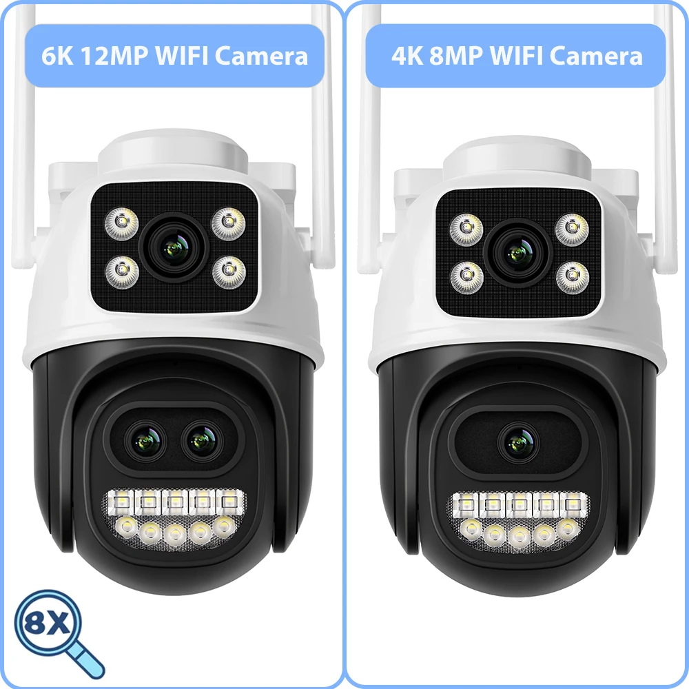 12MP 6K PTZ Wifi Camera Dual Lens 8X Digital Zoom AI Human Detection Outdoor 8MP