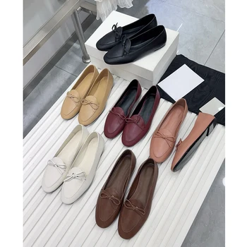 Women's Genuine Leather Bow Loafers | Classic Flat Ballet Shoes | Comfortable Slip-On Casual Work Footwear 1