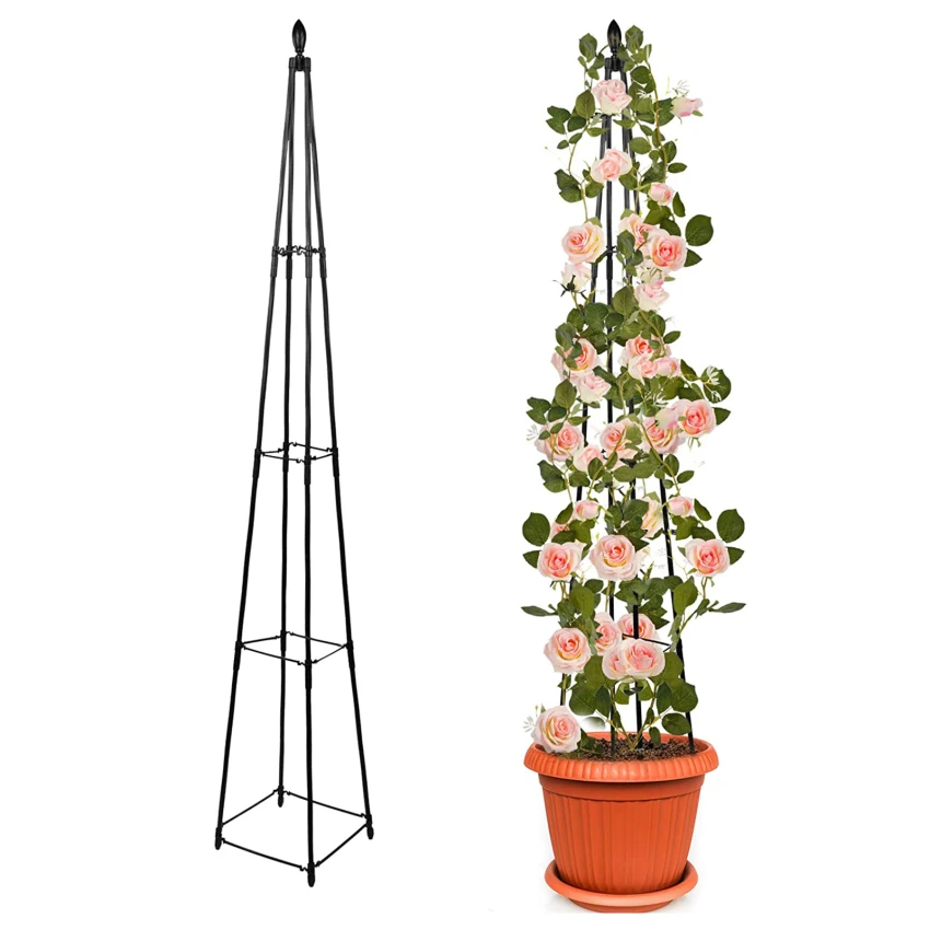 

47/67in Metal Plant Trellis for Climbing Plants Outdoor, Black Pyramid Plant Support for Vine Rose Potted Plants Indoor