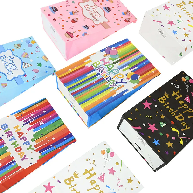 10/30/50Pcs Alles Gute Zum Geburtstag Kraft Papier Geschenk Taschen Bunte Print Süßigkeiten Cookies Verpackung Boxen Tasche für Kinder Geburtstag Party Decor – Detail 5
