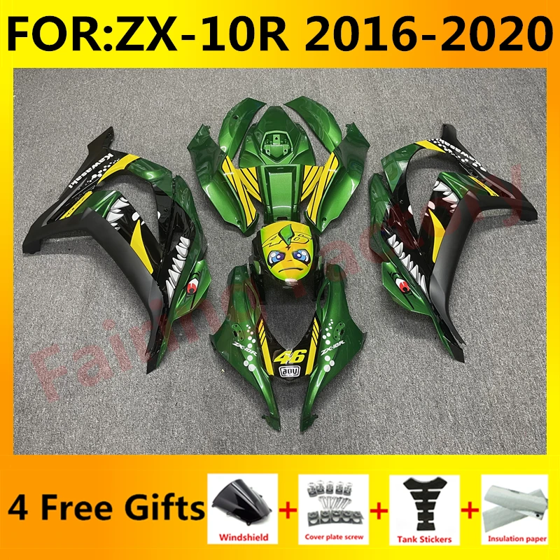 

Новый комплект обтекателей для мотоцикла из АБС-пластика подходит для Ninja ZX-10R ZX10R zx 10r 2016 2017 2018 2019 2020 полный комплект обтекателей для кузова с зеленой акулой