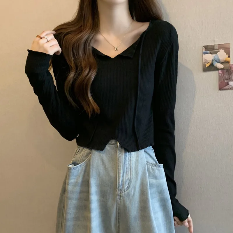 Black White Knitted Sweater Top for Women