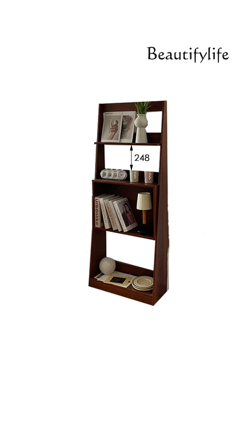 

Mid-Ancient Shelf Floor Solid Wood Bookshelf Retro Wall Magazine Shelf Simple Light Luxury Cabinet