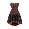 Brown Corset Dress Set Women's Steampunk Gothic Bustier Corset with High Low Skirt 1