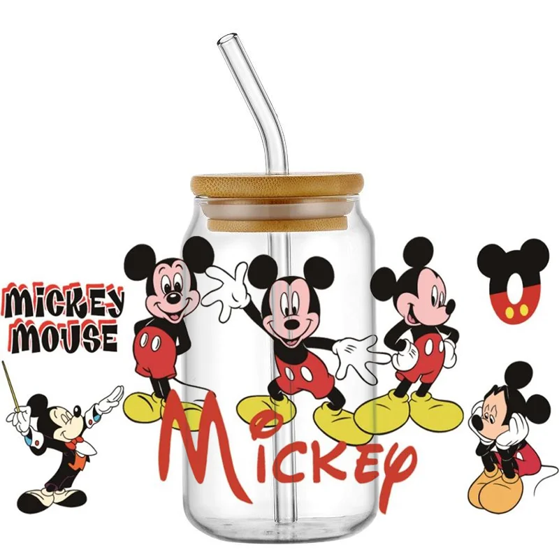 3D Waterproof UV DTF Cup Wrap Miniso Cartoon Mouse Mug DIY Transfer Sticker for 16oz Libbey Glasses