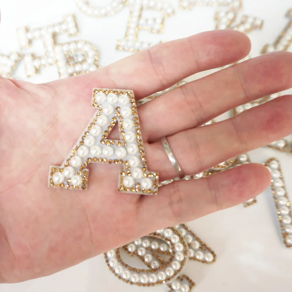 Sparkly Rhinestone Alphabet Patches - Iron-On Letter Patches With Pearls For Clothing Decor